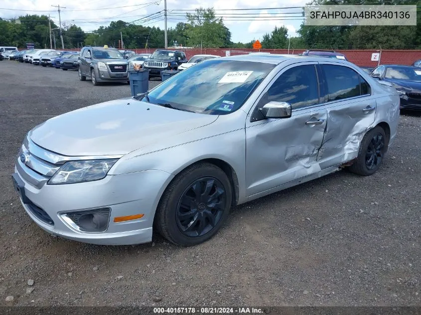 2011 Ford Fusion Sel VIN: 3FAHP0JA4BR340136 Lot: 40157178