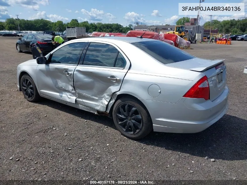 2011 Ford Fusion Sel VIN: 3FAHP0JA4BR340136 Lot: 40157178