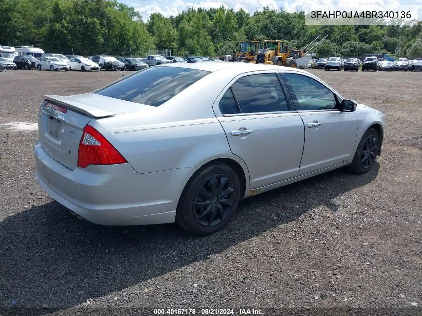 2011 Ford Fusion Sel VIN: 3FAHP0JA4BR340136 Lot: 40157178