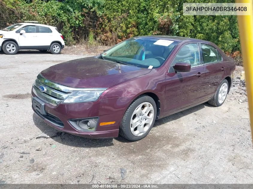 2011 Ford Fusion Se VIN: 3FAHP0HA0BR346408 Lot: 40166365