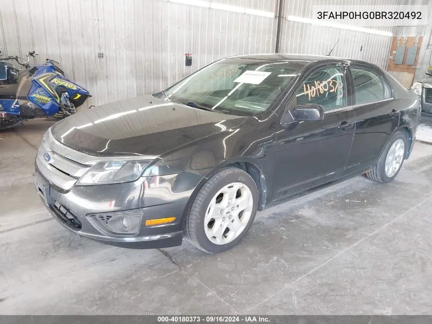 2011 Ford Fusion Se VIN: 3FAHP0HG0BR320492 Lot: 40180373