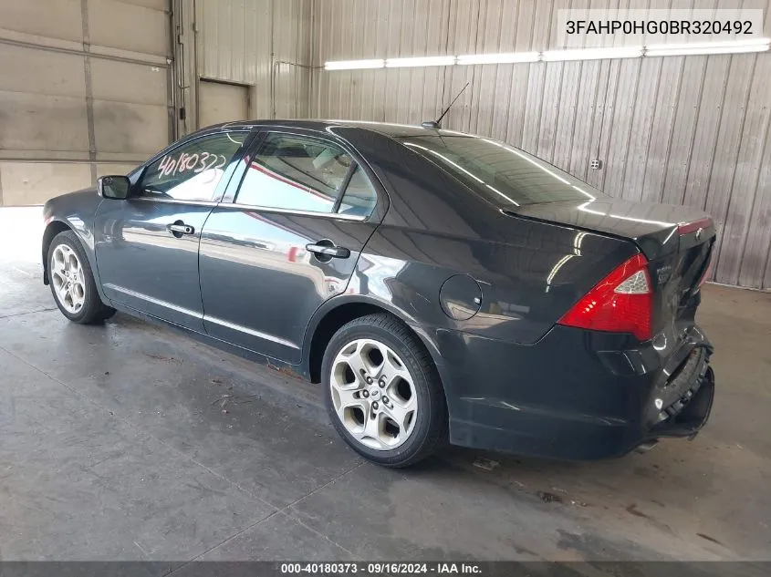 2011 Ford Fusion Se VIN: 3FAHP0HG0BR320492 Lot: 40180373