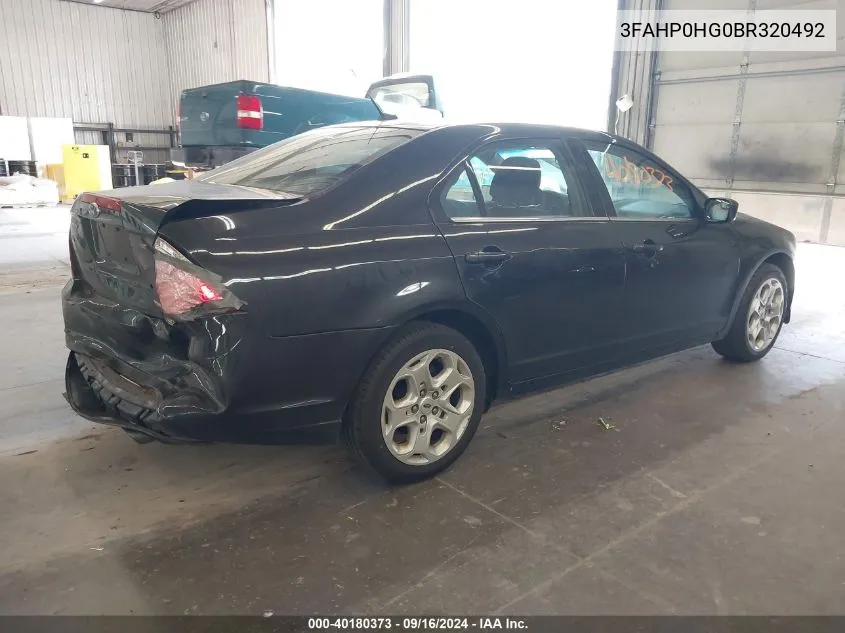 2011 Ford Fusion Se VIN: 3FAHP0HG0BR320492 Lot: 40180373