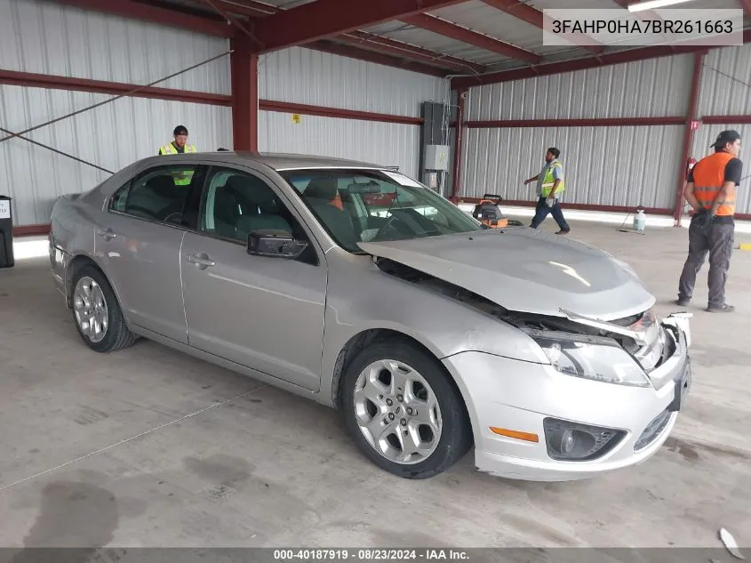 2011 Ford Fusion Se VIN: 3FAHP0HA7BR261663 Lot: 40187919