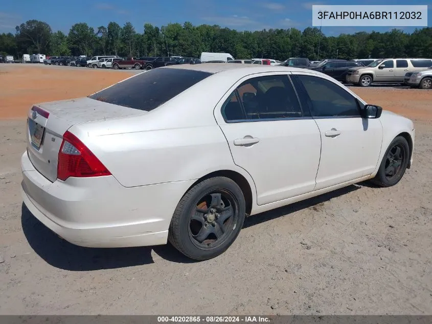 2011 Ford Fusion Se VIN: 3FAHP0HA6BR112032 Lot: 40202865