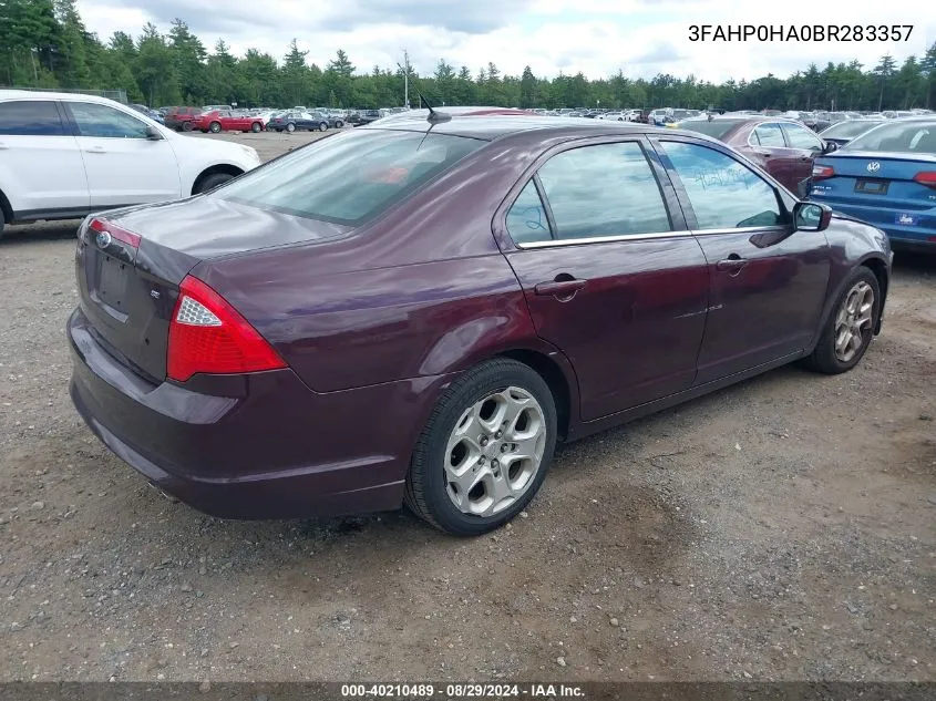 2011 Ford Fusion Se VIN: 3FAHP0HA0BR283357 Lot: 40210489