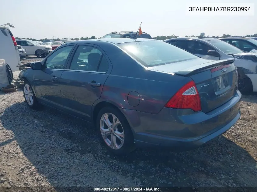 2011 Ford Fusion Se VIN: 3FAHP0HA7BR230994 Lot: 40212817