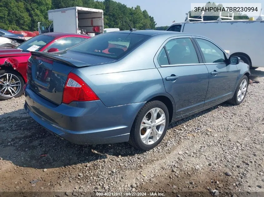 2011 Ford Fusion Se VIN: 3FAHP0HA7BR230994 Lot: 40212817