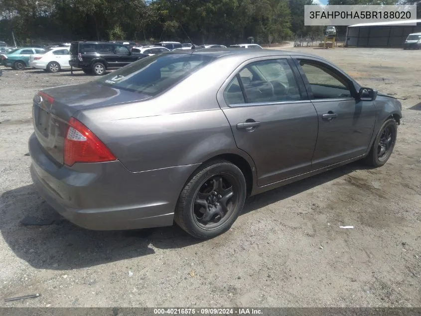 2011 Ford Fusion Se VIN: 3FAHP0HA5BR188020 Lot: 40216575