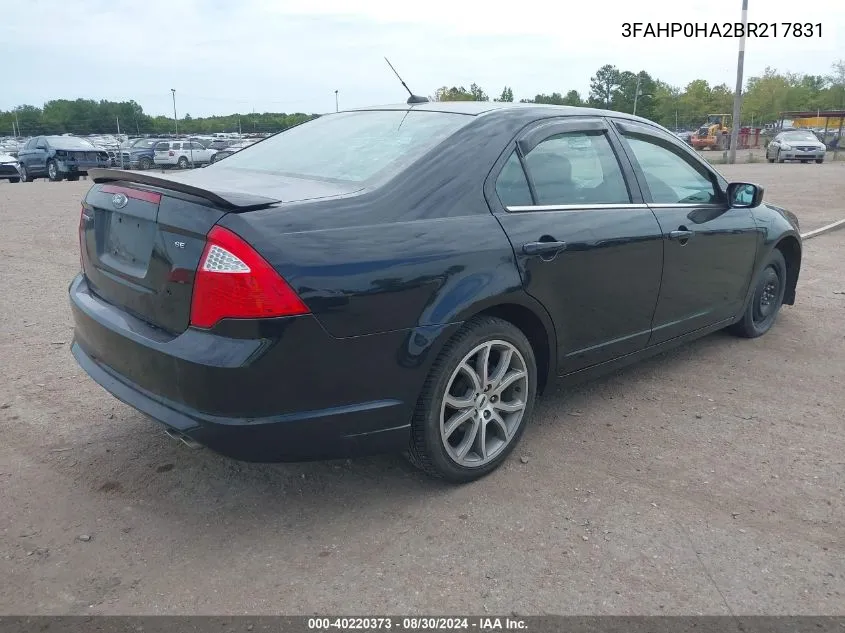 2011 Ford Fusion Se VIN: 3FAHP0HA2BR217831 Lot: 40220373