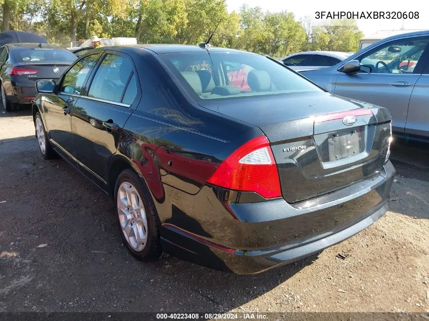 2011 Ford Fusion Se VIN: 3FAHP0HAXBR320608 Lot: 40223408