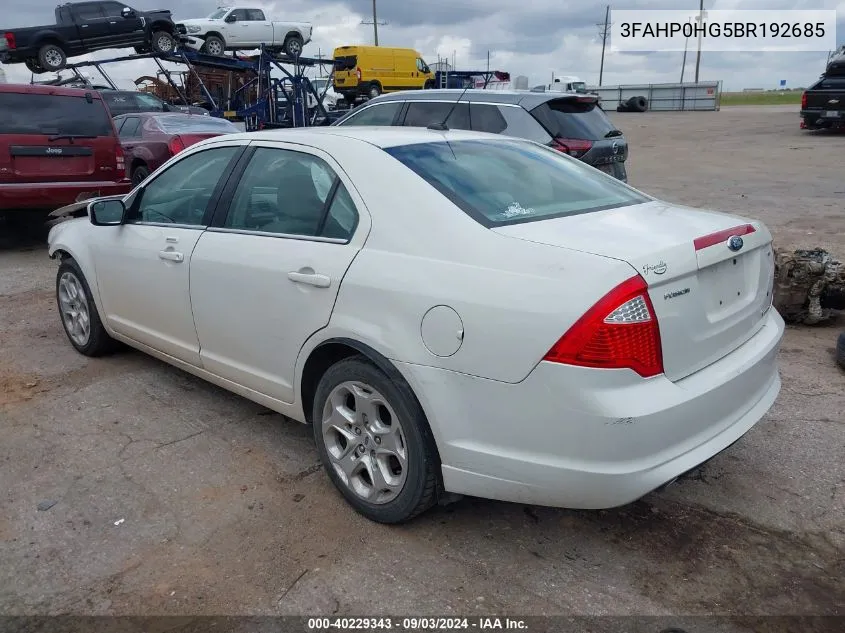 2011 Ford Fusion Se VIN: 3FAHP0HG5BR192685 Lot: 40229343