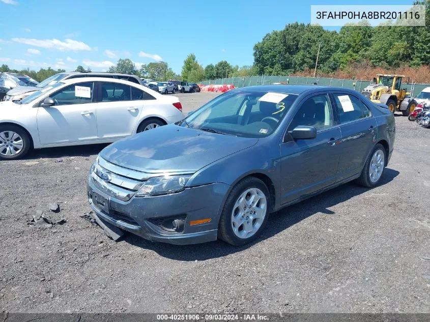 2011 Ford Fusion Se VIN: 3FAHP0HA8BR201116 Lot: 40251906