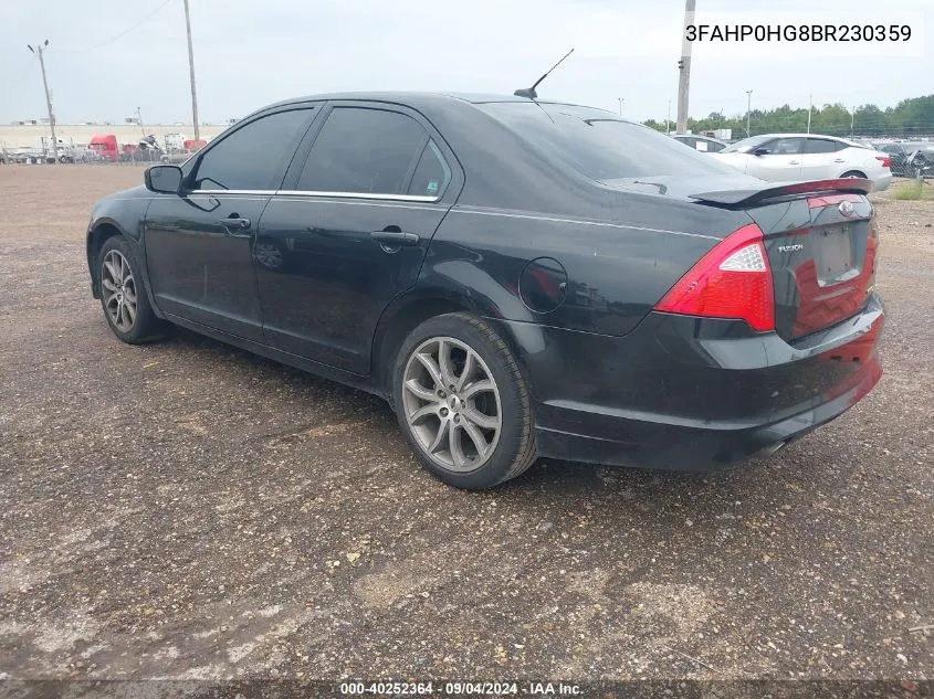 2011 Ford Fusion Se VIN: 3FAHP0HG8BR230359 Lot: 40252364