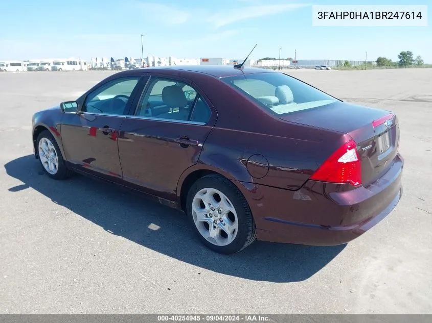 2011 Ford Fusion Se VIN: 3FAHP0HA1BR247614 Lot: 40254945