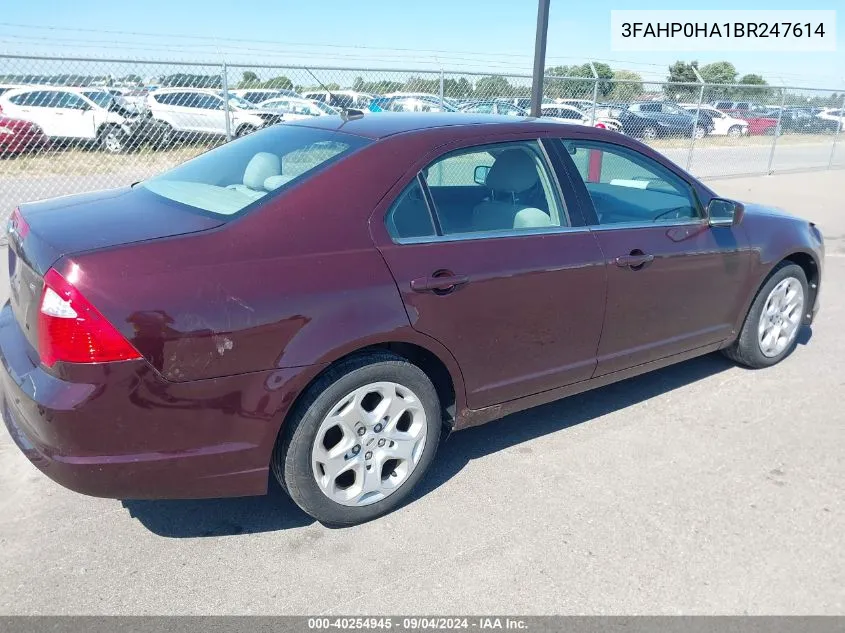 2011 Ford Fusion Se VIN: 3FAHP0HA1BR247614 Lot: 40254945