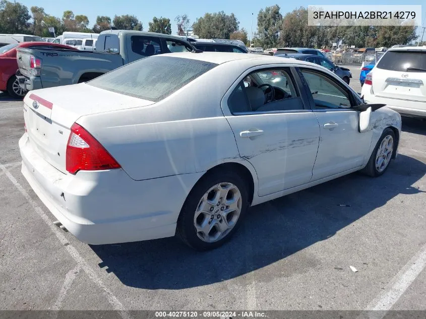 2011 Ford Fusion Se VIN: 3FAHP0HA2BR214279 Lot: 40275120