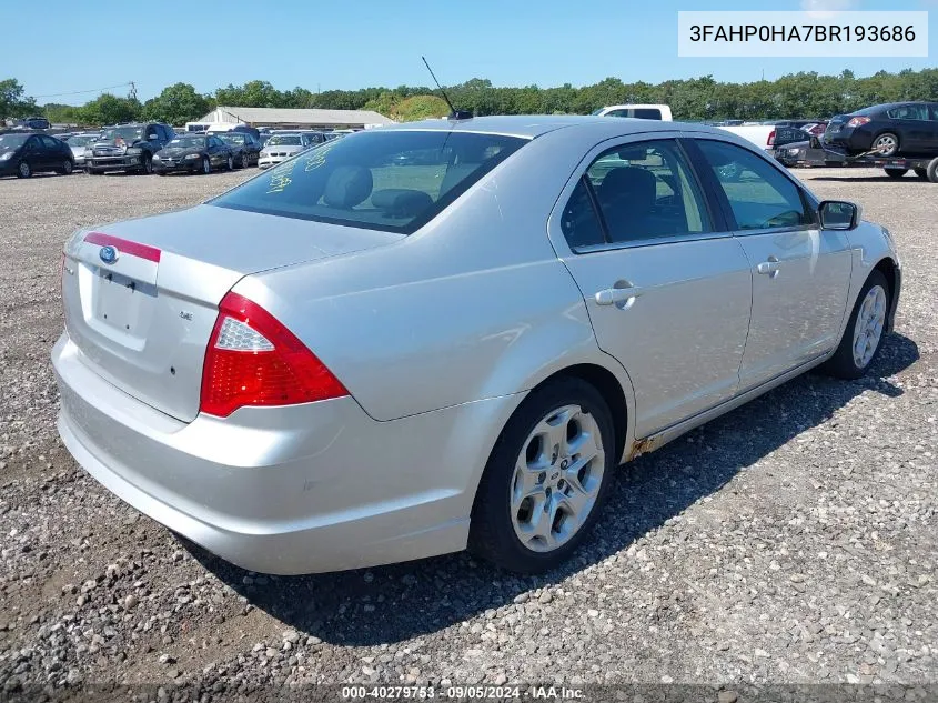 2011 Ford Fusion Se VIN: 3FAHP0HA7BR193686 Lot: 40279753