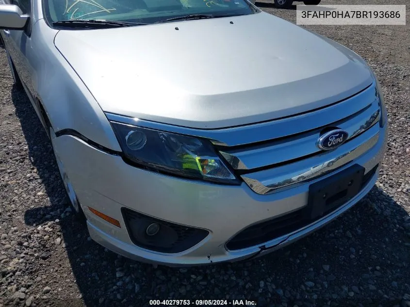 2011 Ford Fusion Se VIN: 3FAHP0HA7BR193686 Lot: 40279753