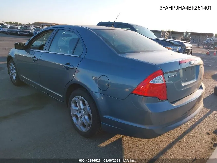 2011 Ford Fusion Se VIN: 3FAHP0HA4BR251401 Lot: 40294525