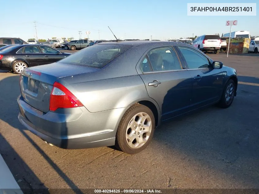 2011 Ford Fusion Se VIN: 3FAHP0HA4BR251401 Lot: 40294525