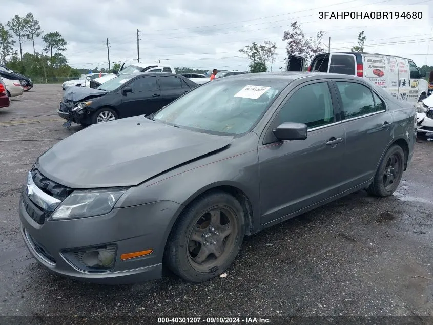 2011 Ford Fusion Se VIN: 3FAHP0HA0BR194680 Lot: 40301207