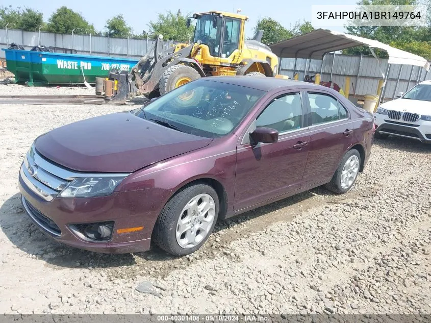 2011 Ford Fusion Se VIN: 3FAHP0HA1BR149764 Lot: 40301408