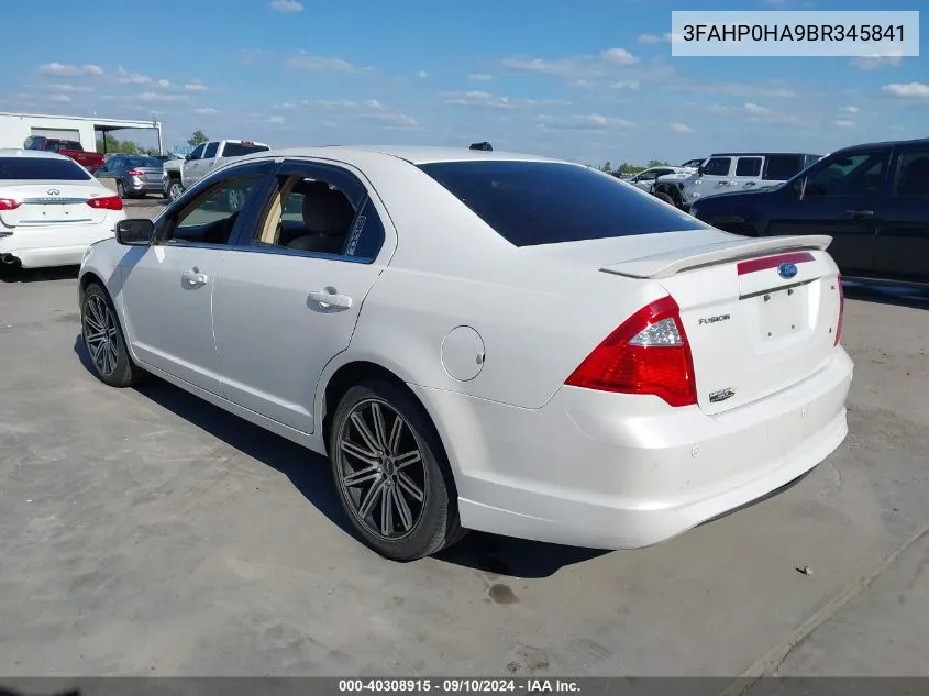 2011 Ford Fusion Se VIN: 3FAHP0HA9BR345841 Lot: 40308915