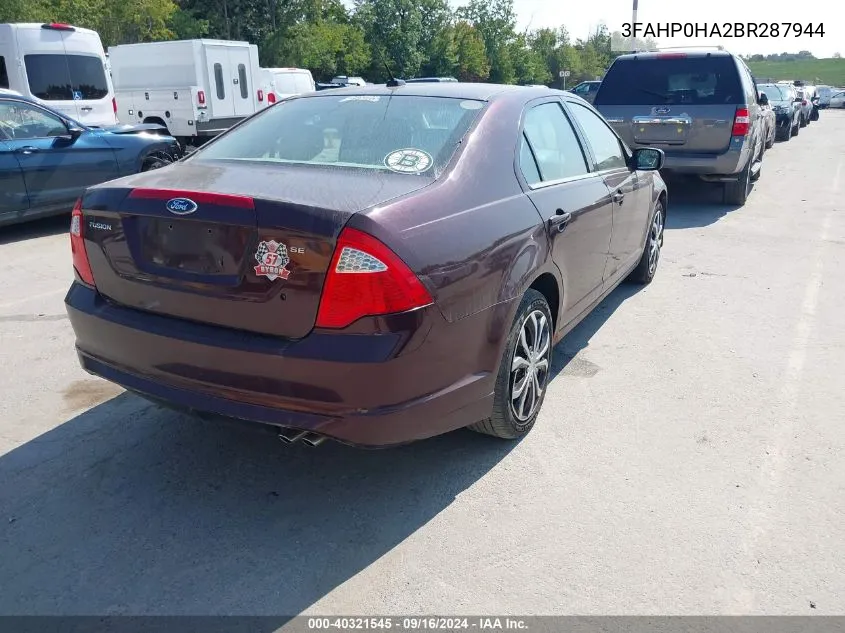 2011 Ford Fusion Se VIN: 3FAHP0HA2BR287944 Lot: 40321545