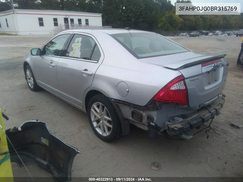 2011 Ford Fusion Sel VIN: 3FAHP0JG0BR315769 Lot: 40322913