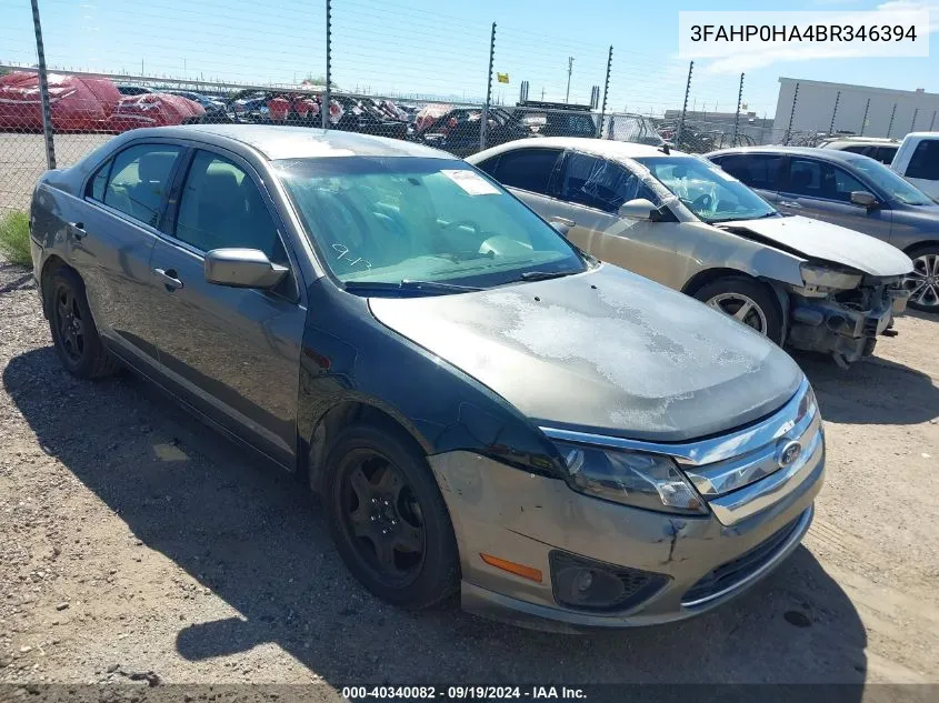 2011 Ford Fusion Se VIN: 3FAHP0HA4BR346394 Lot: 40340082