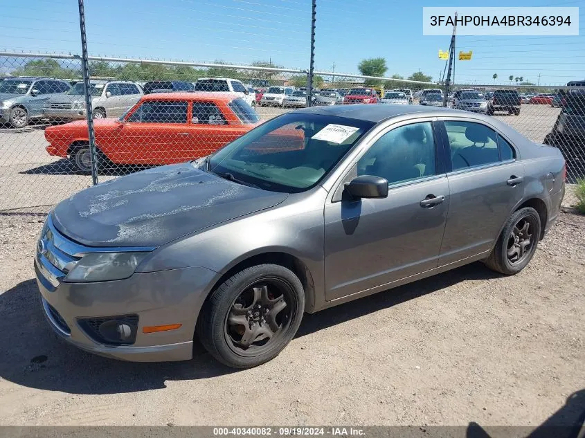 2011 Ford Fusion Se VIN: 3FAHP0HA4BR346394 Lot: 40340082