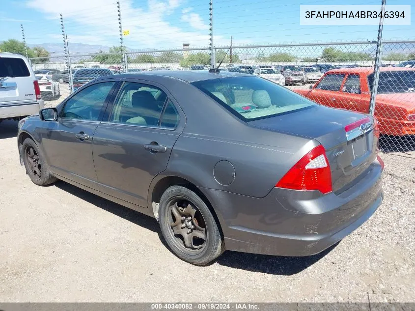 2011 Ford Fusion Se VIN: 3FAHP0HA4BR346394 Lot: 40340082