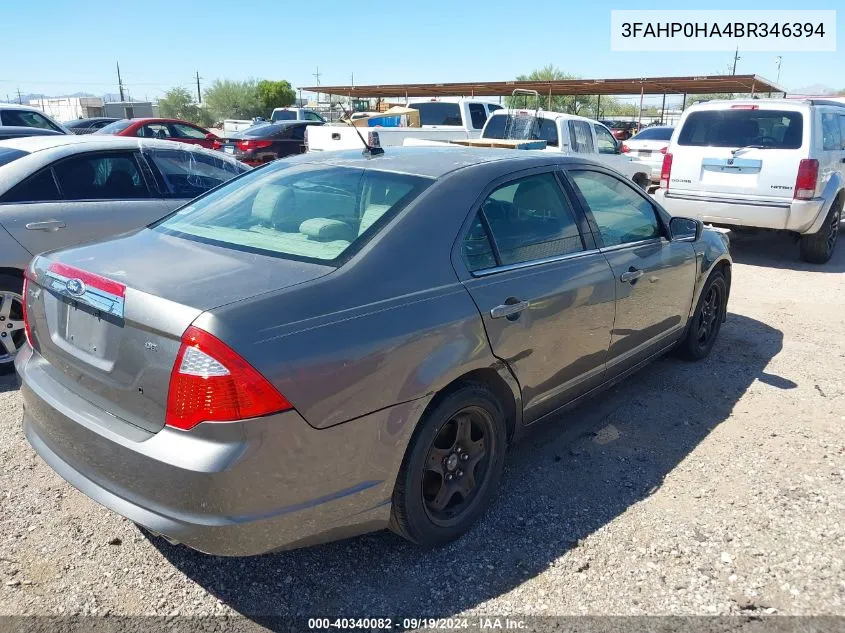 2011 Ford Fusion Se VIN: 3FAHP0HA4BR346394 Lot: 40340082