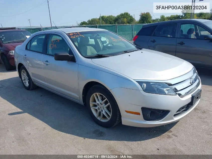 2011 Ford Fusion S VIN: 3FAHP0GA3BR120204 Lot: 40345719