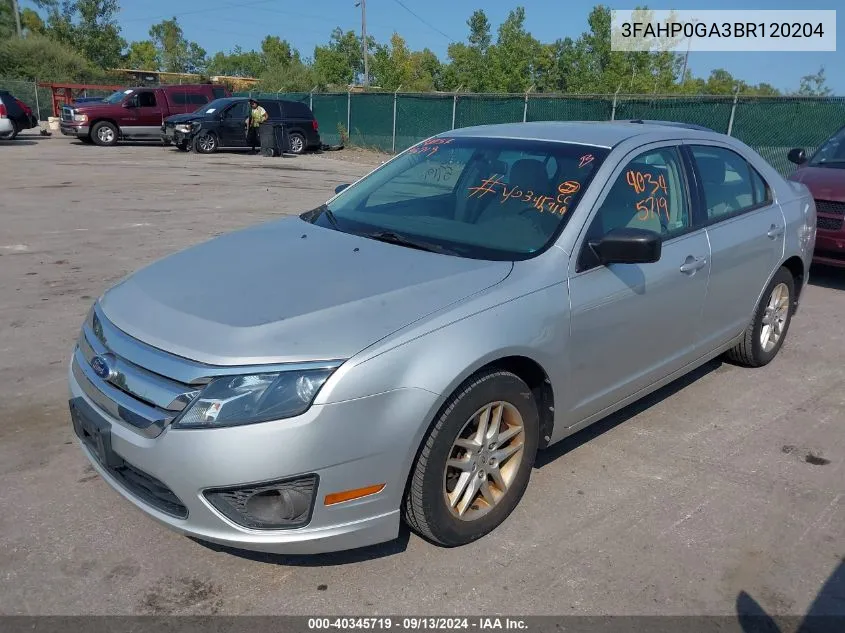 2011 Ford Fusion S VIN: 3FAHP0GA3BR120204 Lot: 40345719