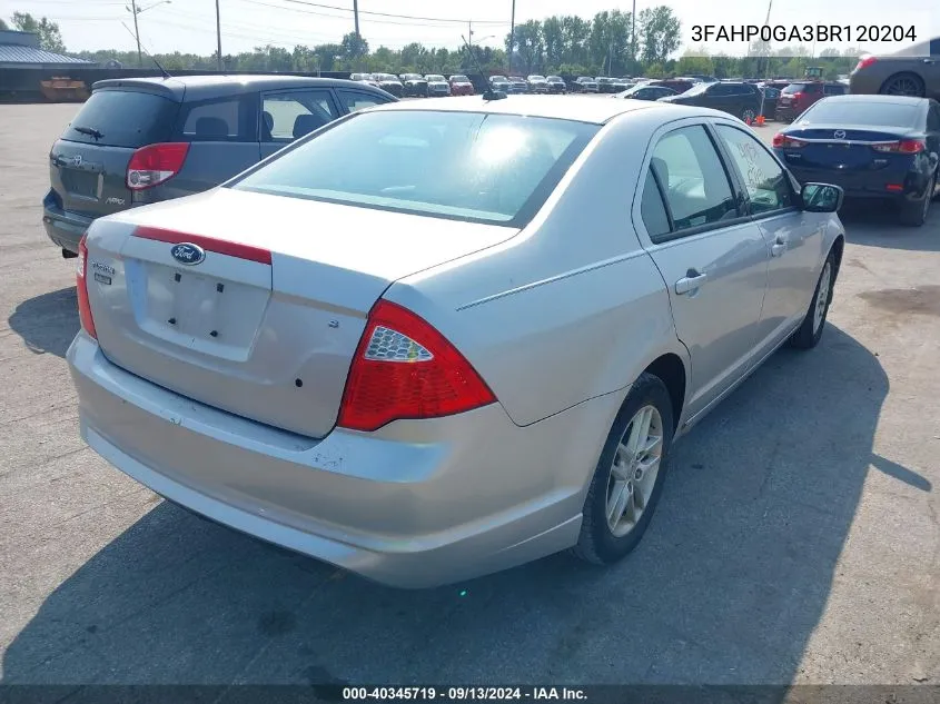 2011 Ford Fusion S VIN: 3FAHP0GA3BR120204 Lot: 40345719