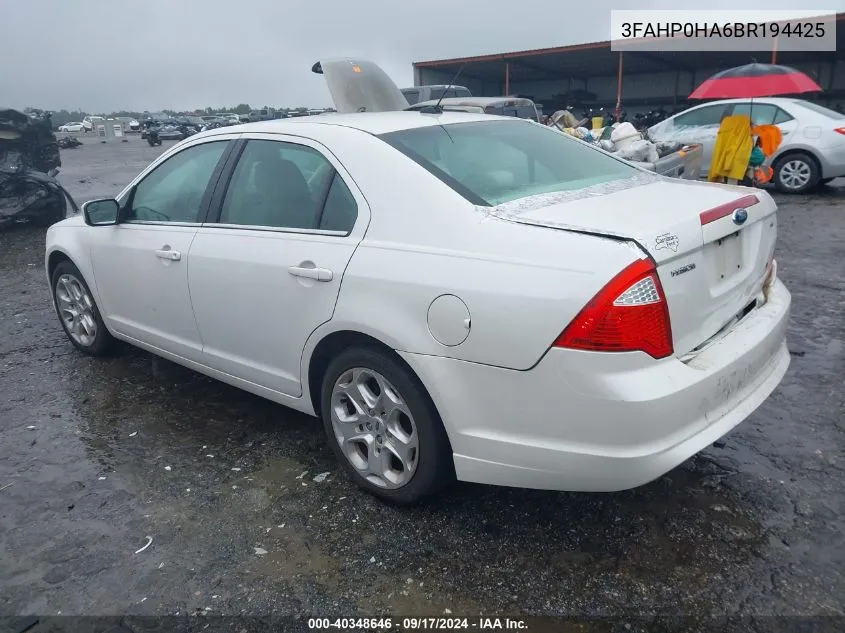 2011 Ford Fusion Se VIN: 3FAHP0HA6BR194425 Lot: 40348646