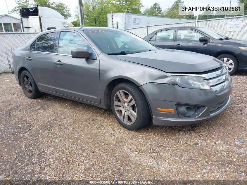 2011 Ford Fusion Se VIN: 3FAHP0HA3BR109881 Lot: 40350072