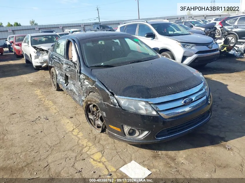 2011 Ford Fusion Se VIN: 3FAHP0HA3BR112022 Lot: 40355762