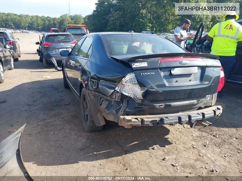 2011 Ford Fusion Se VIN: 3FAHP0HA3BR112022 Lot: 40355762