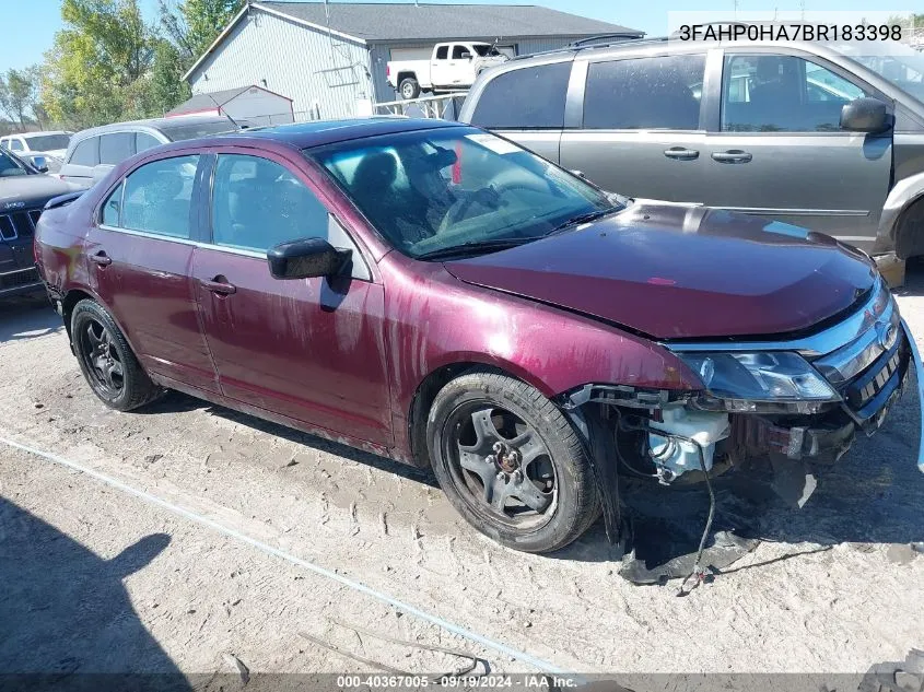 2011 Ford Fusion Se VIN: 3FAHP0HA7BR183398 Lot: 40367005