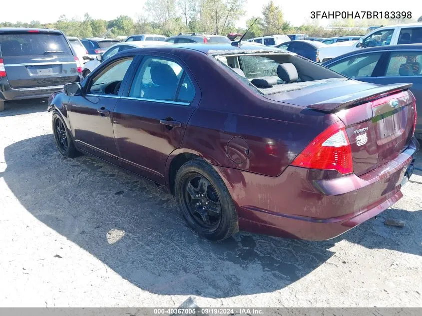 2011 Ford Fusion Se VIN: 3FAHP0HA7BR183398 Lot: 40367005