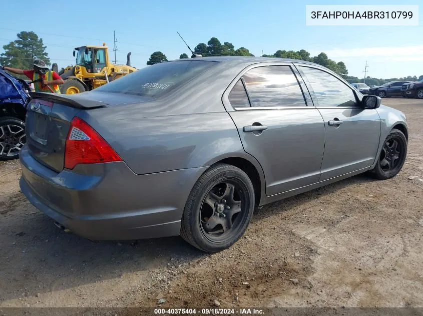 2011 Ford Fusion Se VIN: 3FAHP0HA4BR310799 Lot: 40375404