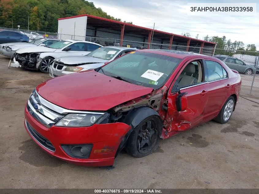 2011 Ford Fusion Se VIN: 3FAHP0HA3BR333958 Lot: 40376675