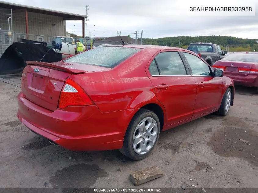 2011 Ford Fusion Se VIN: 3FAHP0HA3BR333958 Lot: 40376675