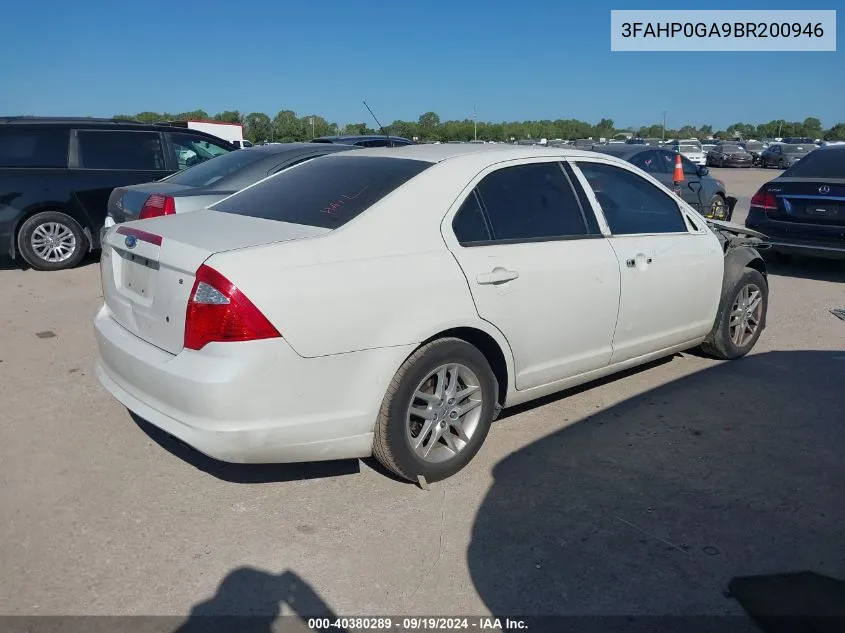 2011 Ford Fusion S VIN: 3FAHP0GA9BR200946 Lot: 40380289