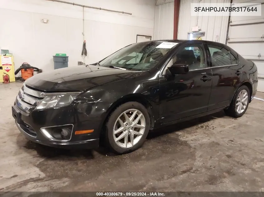 2011 Ford Fusion Sel VIN: 3FAHP0JA7BR317644 Lot: 40380679