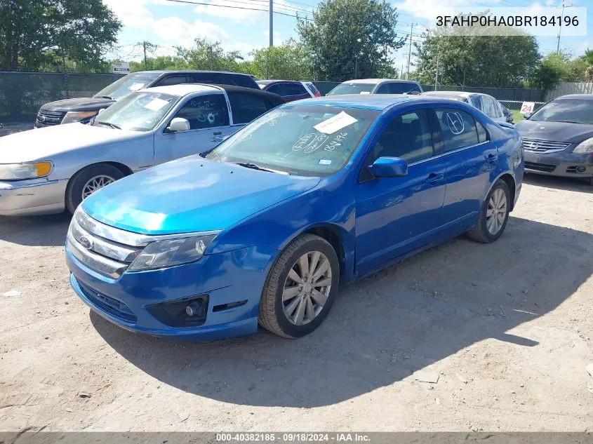 2011 Ford Fusion Se VIN: 3FAHP0HA0BR184196 Lot: 40382185