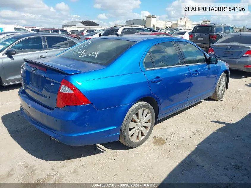 2011 Ford Fusion Se VIN: 3FAHP0HA0BR184196 Lot: 40382185